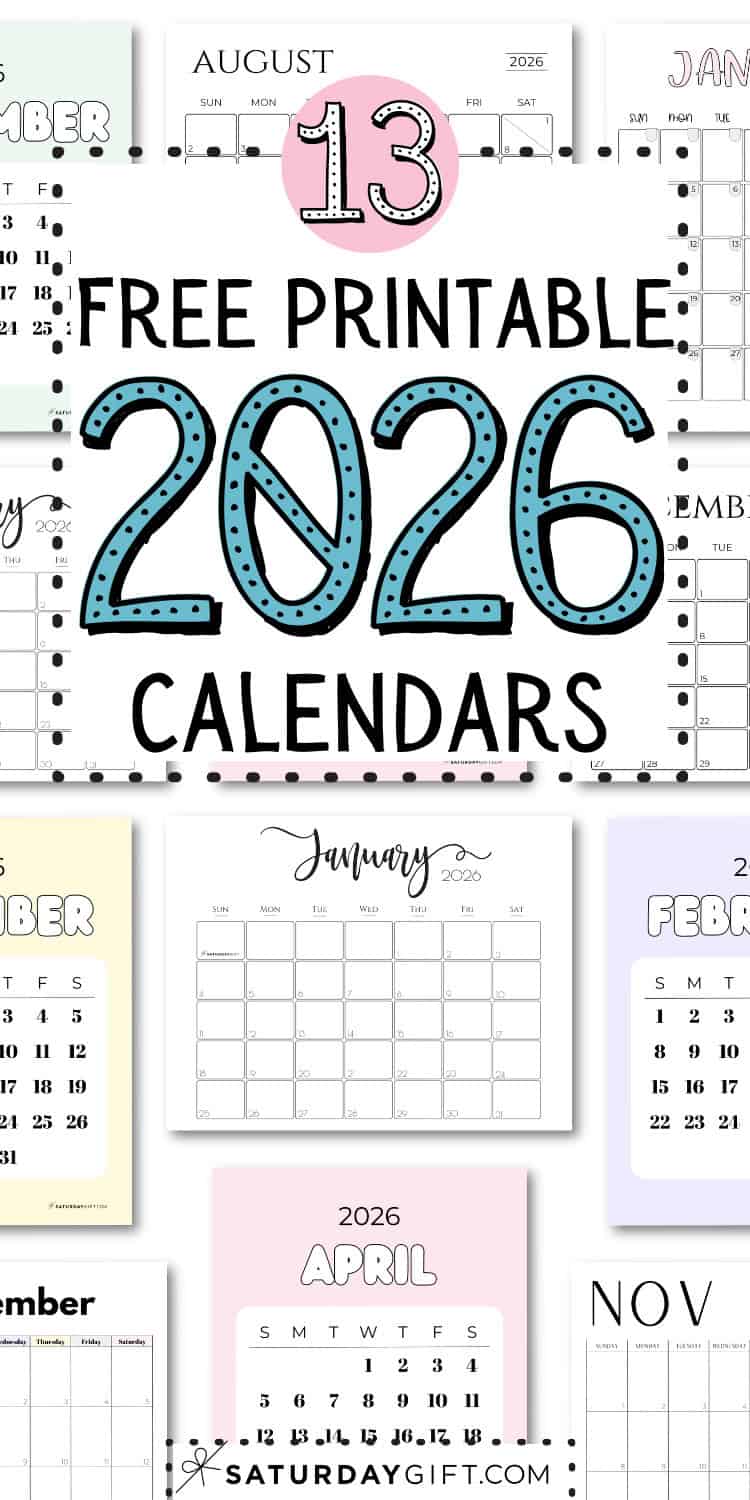 13 Free Printable 2026 Calendars | SaturdayGift