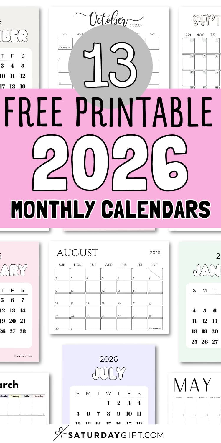 13 Free Printable Monthly Calendars | SaturdayGift