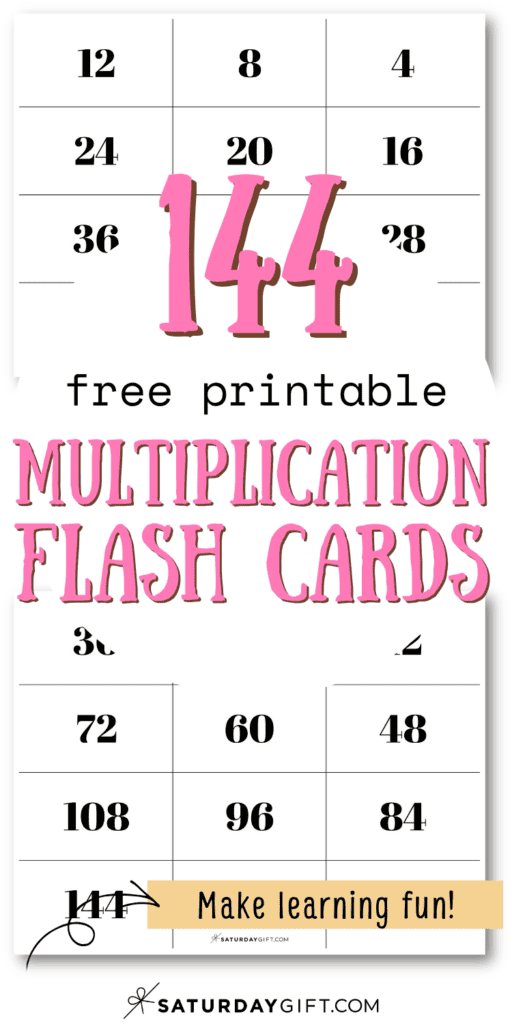 144 Free Printable Multiplication Flash Cards - Make Learning Fun | SaturdayGift