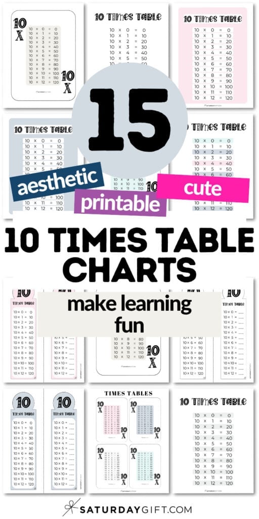 15 Aesthetic & Printable 10 Times Table Charts - Make Learnig Fun | SaturdayGift