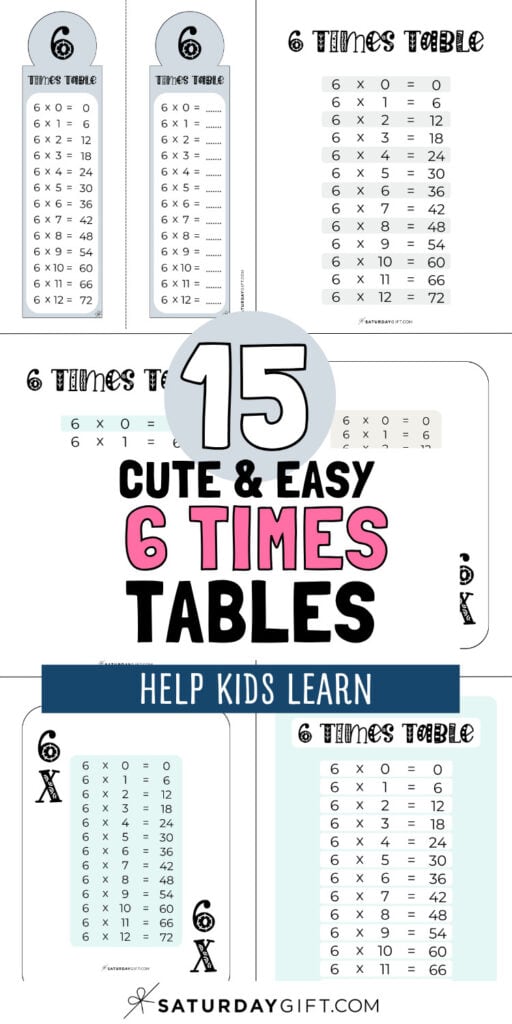 15 Cute & Easy 6 Times Tables - Help Kids Learn | SaturdayGift