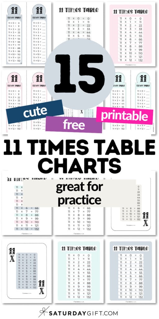 15 Cute & Free 11 Times Table Charts - Great for Practice | SaturdayGift