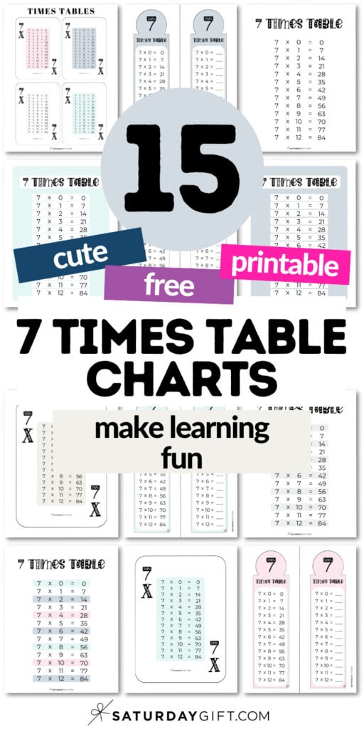 15 Cute & Free 7 Times Table Charts - Make Learning Fun | SaturdayGift