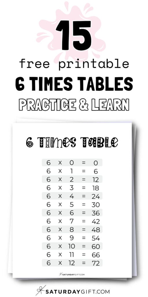 15 Cute Printable 6 Times Tables - Practice & Learn | SaturdayGift