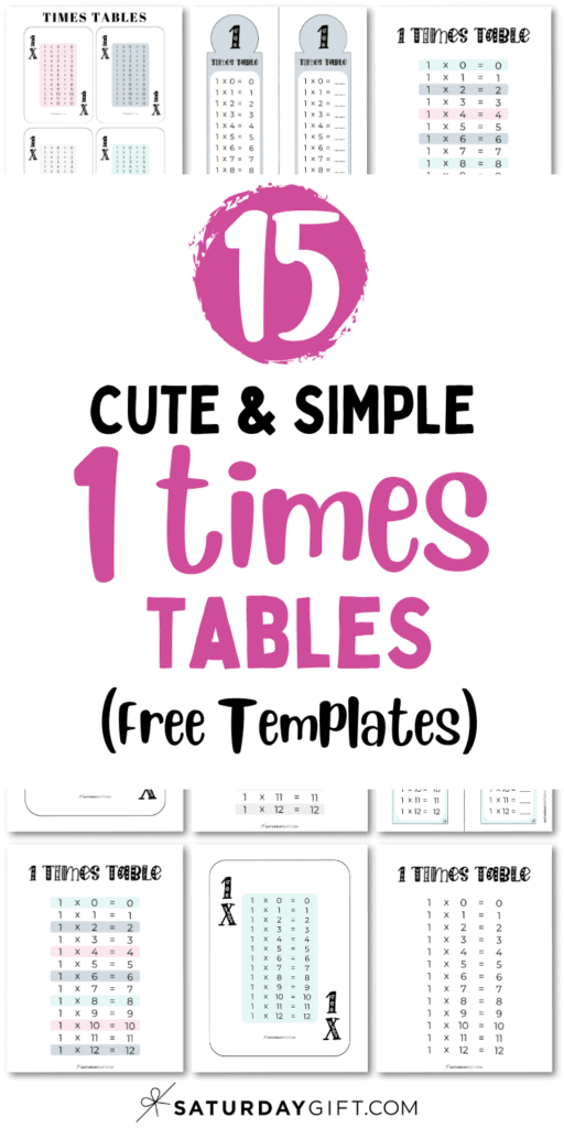 15 Cute & Simple 1 Times Tables - Free Templates | SaturdayGift