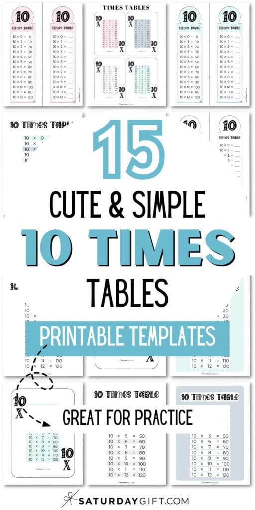 15 Cute & Simple 10 Times Tables Printable Templates - Great for Practice | SaturdayGift