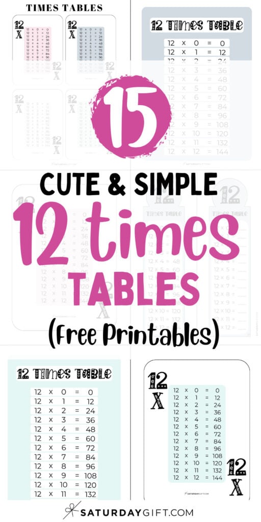 15 Cute & Simple 12 Times Tables - Free Printables | SaturdayGift