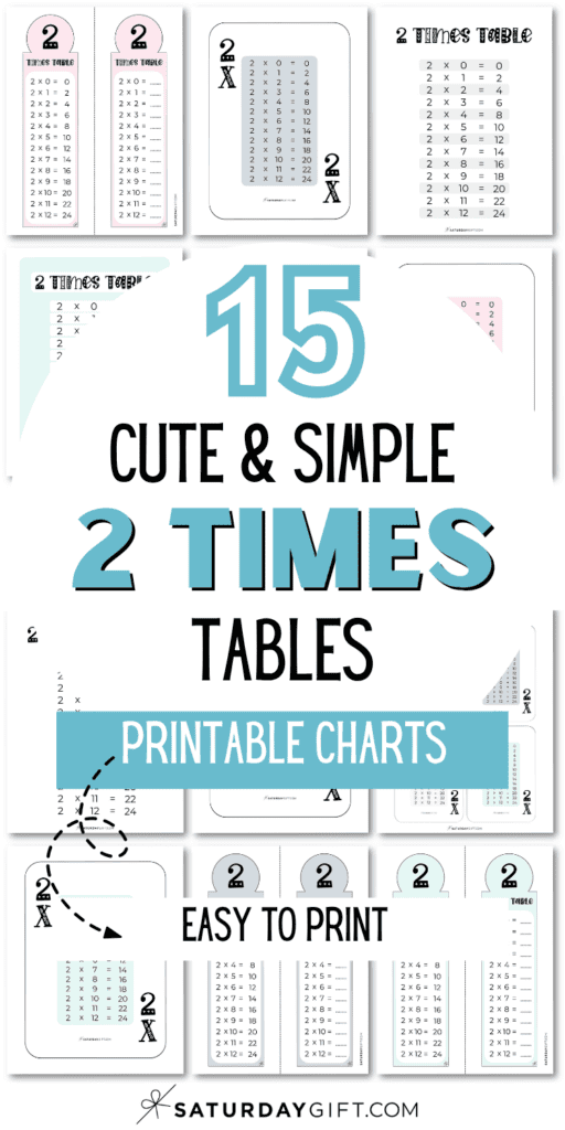 15 Cute & Simple 2 Times Tables Printable Charts - Easy to Print | SaturdayGift