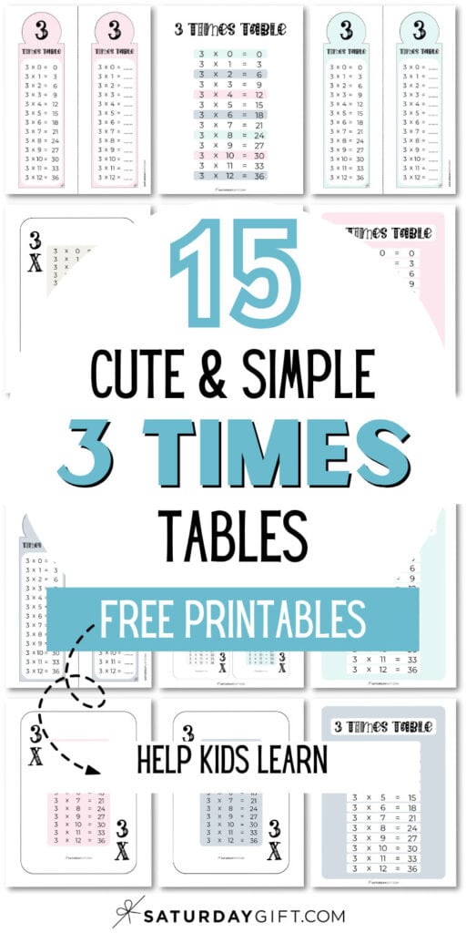 15 Cute & Simple 3 Times Tables Free Printables - Help Kids Learn | SaturdayGift