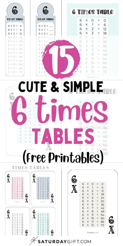 15 Cute & Simple 6 Times Tables - Free Printables | SaturdayGift
