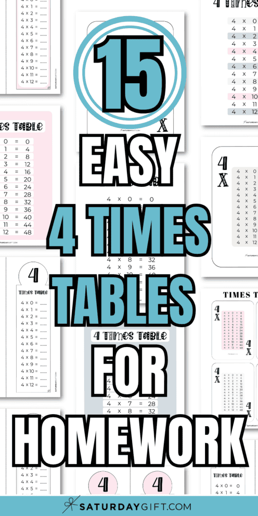15 Easy 4 Times Tables for Homework | SaturdayGift