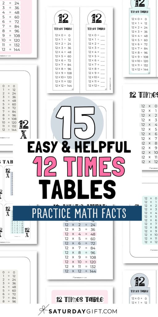 15 Easy & Helpful 12 Times Tables - Practice Math Facts | SaturdayGift