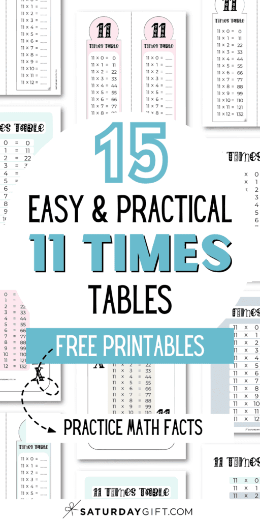 15 Easy & Practical 11 Times Tables Free Printables - Practice Math Facts | SaturdayGift