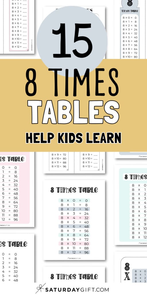 15 Eight Times Tables - Help Kids Learn | SaturdayGift