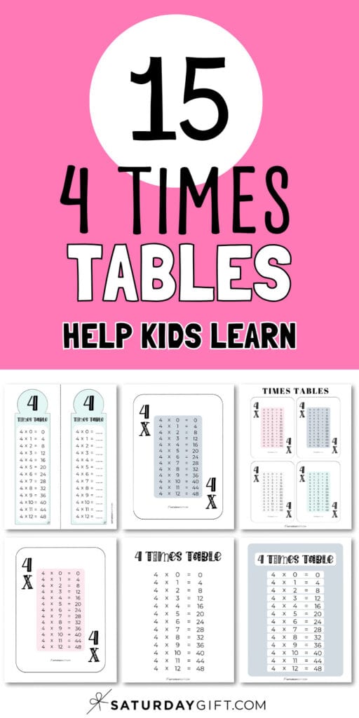 15 Four Times Tables - Help Kids Learn | SaturdayGift