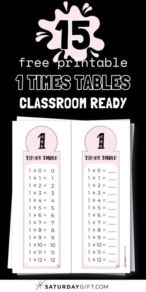 15 Free Printable 1 Times Tables - Classroom Ready | SaturdayGift