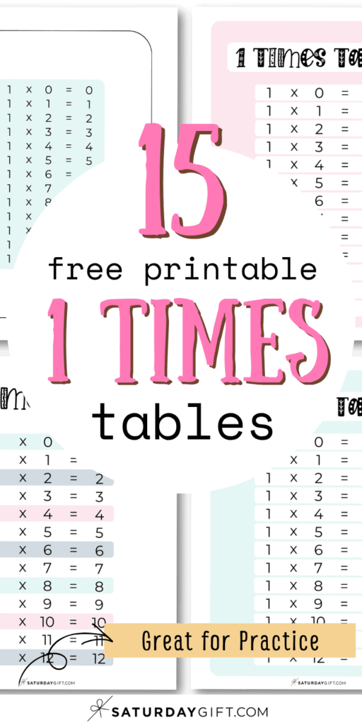 15 Free Printable 1 Times Tables - Great for Practice | SaturdayGift