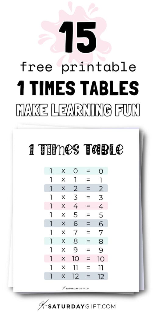 15 Free Printable 1 Times Tables - Make Learning Fun | SaturdayGift
