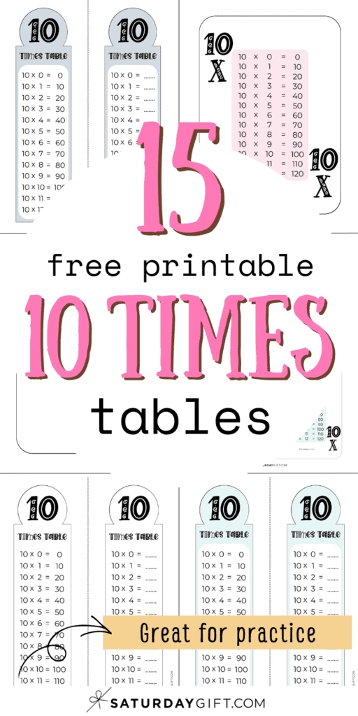 15 Free Printable 10 Times Tables - Great for Practice | SaturdayGift