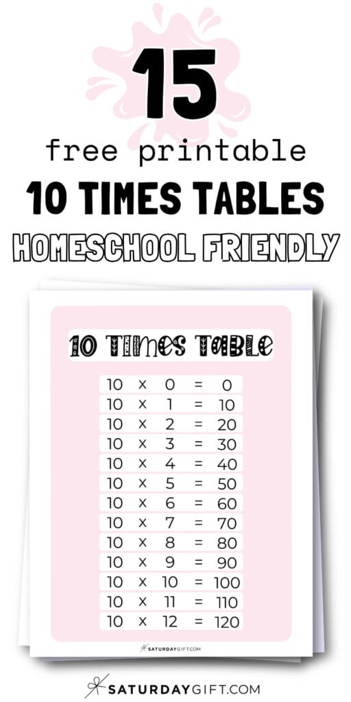 15 Free Printable 10 Times Tables - Homeschool Friendly | SaturdayGift