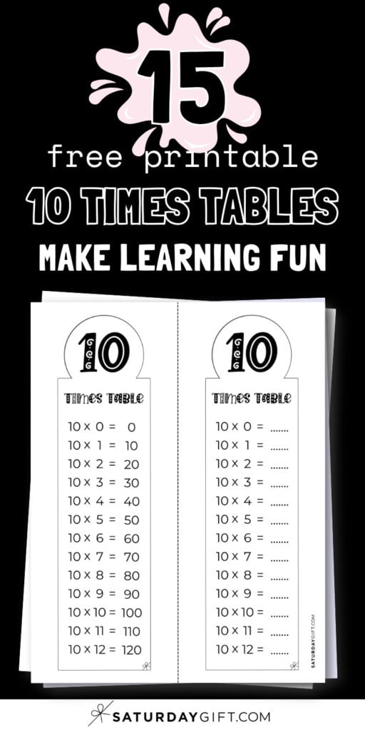 15 Free Printable 10 Times Tables - Make Learning Fun | SaturdayGift