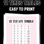 15 Free Printable 11 Times Tables - Easy to Print | SaturdayGift