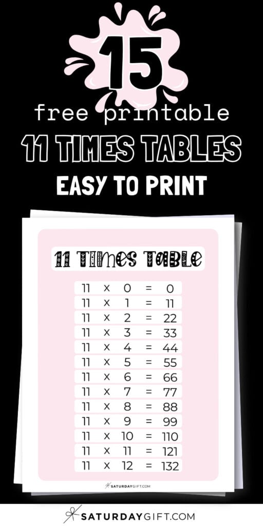 15 Free Printable 11 Times Tables - Easy to Print | SaturdayGift