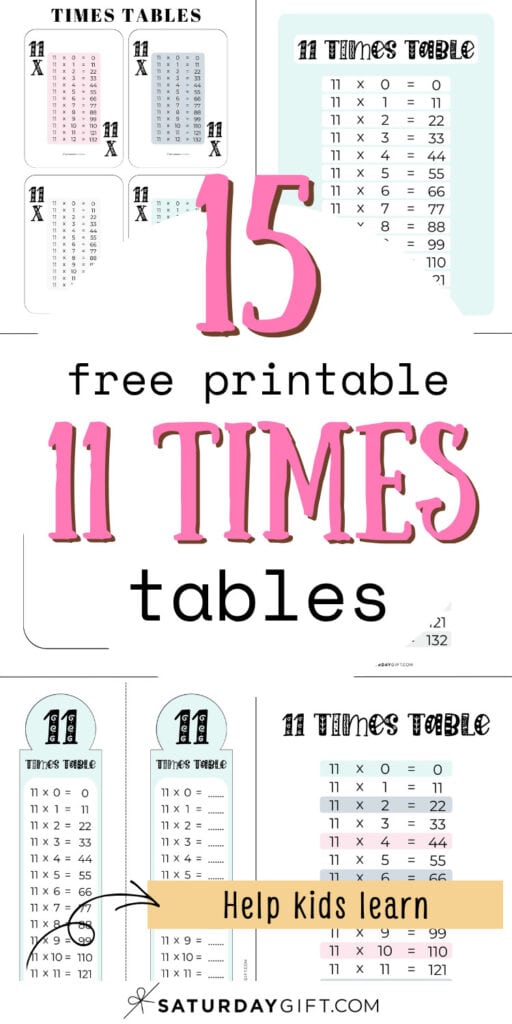 15 Free Printable 11 Times Tables - Help Kids Learn | SaturdaGift