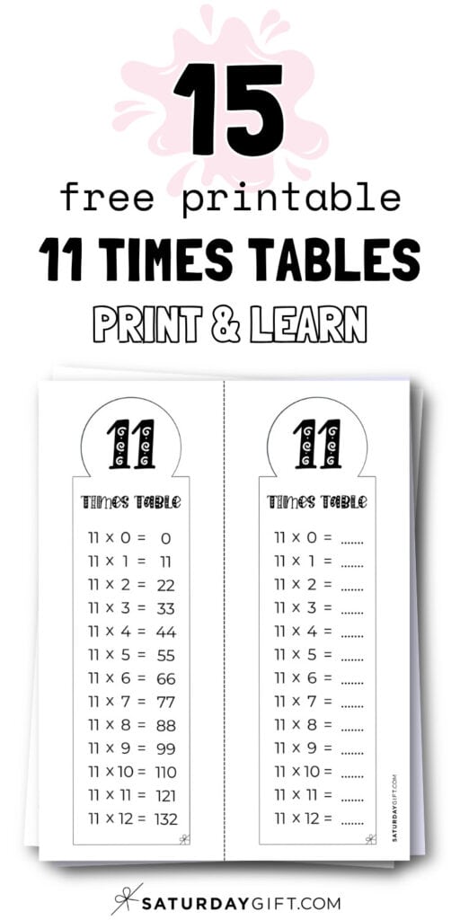15 Free Printable 11 Times Tables - Print & Learn | SaturdayGift