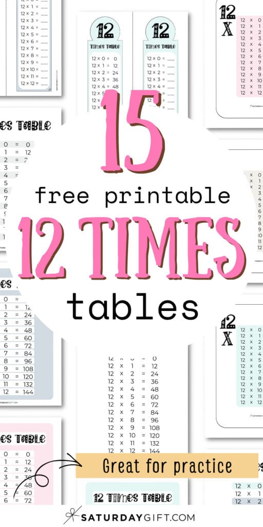 15 Free Printable 12 Times Tables - Great for Practice | SaturdayGift