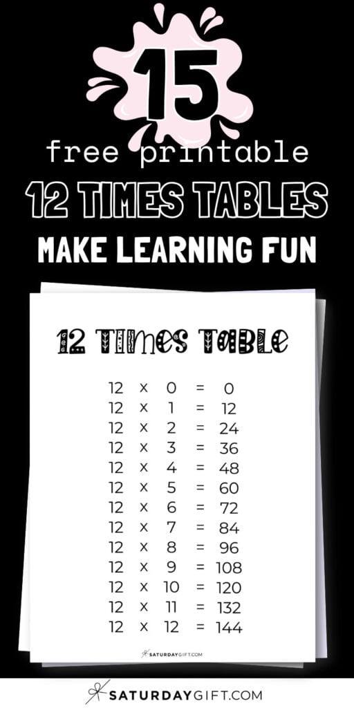 15 Free Printable 12 Times Tables - Make Learning Fun | SaturdayGift