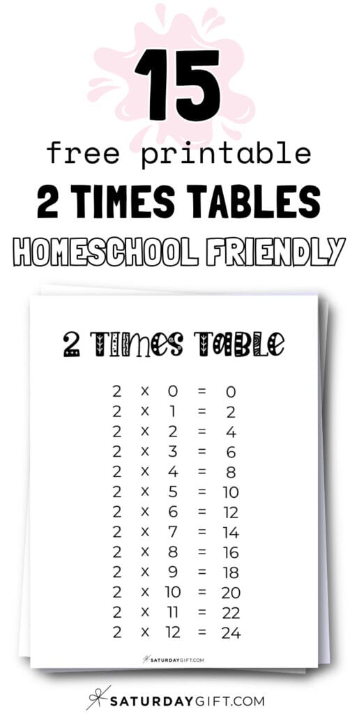 15 Free Printable 2 Times Tables - Homeschool Friendly | SaturdayGift