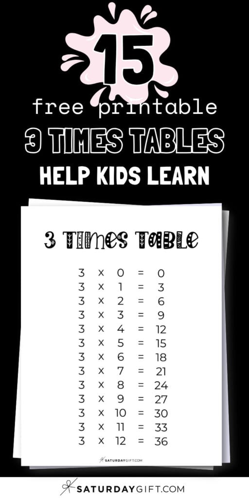 15 Free Printable 3 Times Tables - Help Kids Learn | SaturdayGift