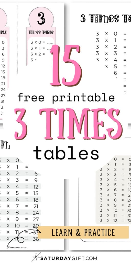 15 Free Printable 3 Times Tables - Learn & Practice | SaturdayGift