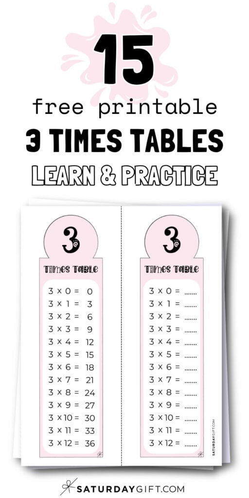 15 Free Printable 3 Times Tables - Learn and Practice | SaturdayGift
