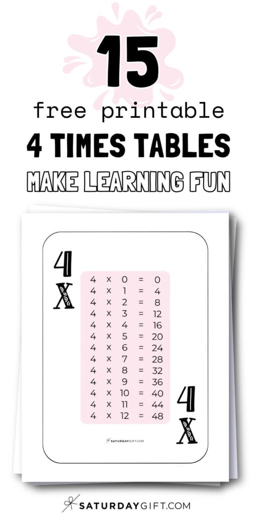 15 Free Printable 4 Times Tables - Make Learning Fun | SaturdayGift