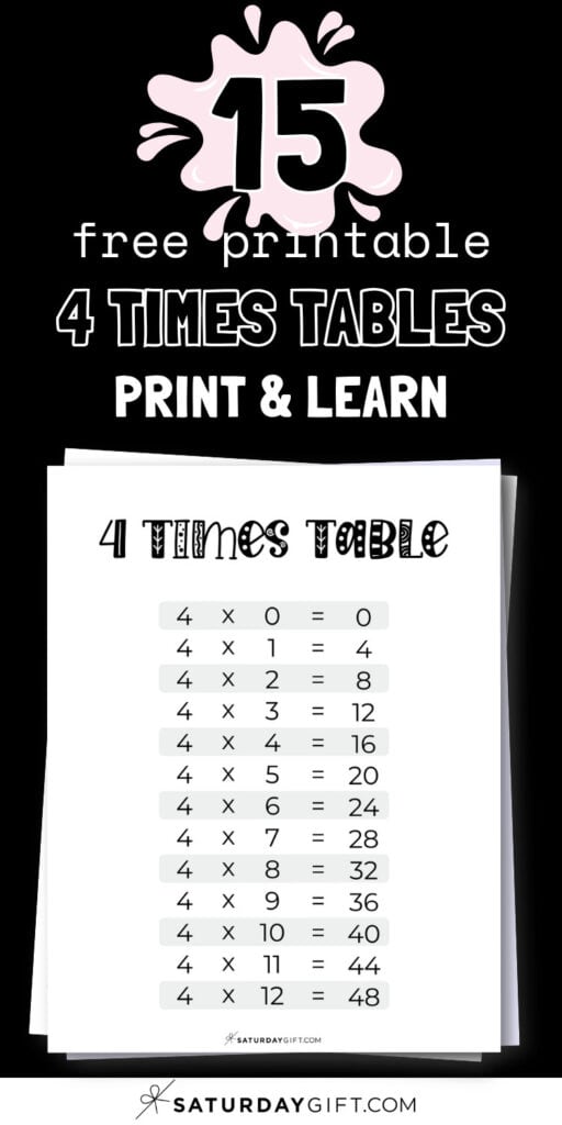 15 Free Printable 4 Times Tables - Print & Learn | SaturdayGift