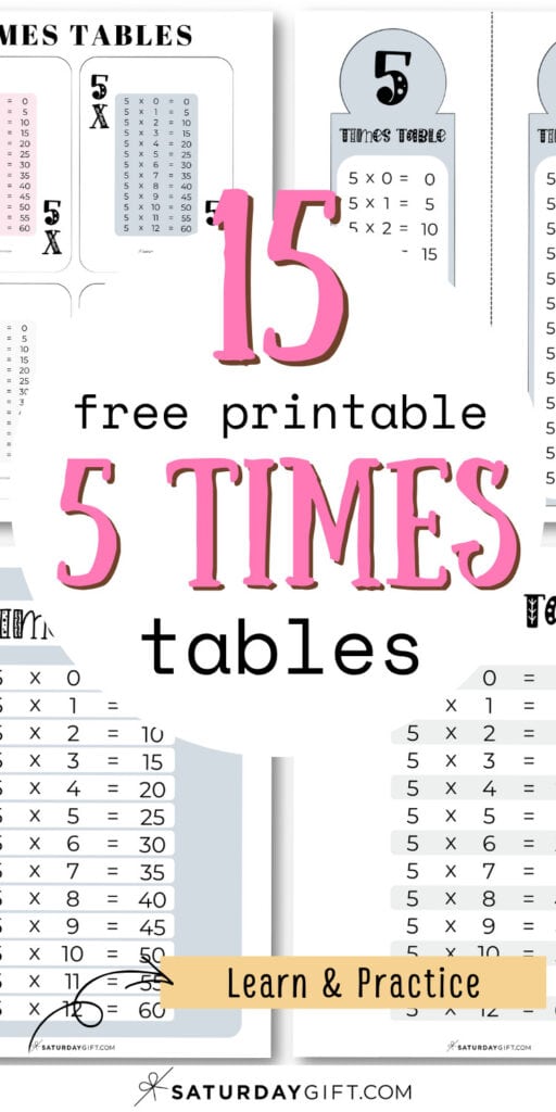 15 Free Printable 5 Times Tables - Learn & Practice | SaturdayGift