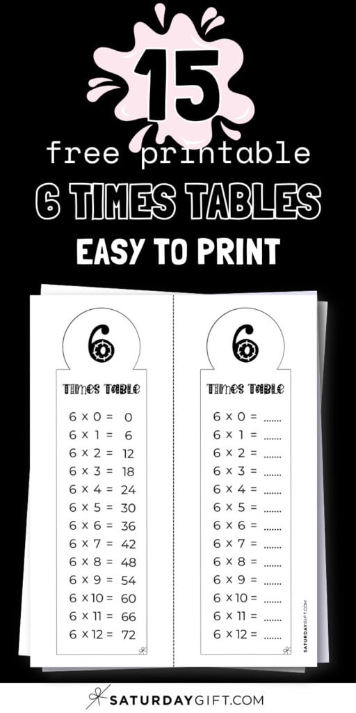 15 Free Printable 6 Times Tables - Easy to Print | SaturdayGift