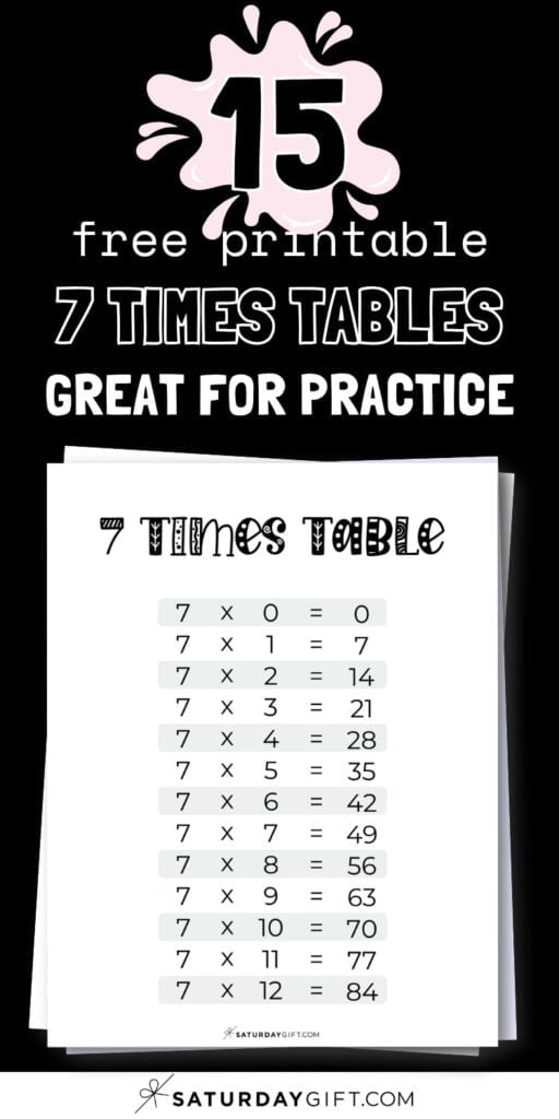 15 Free Printable 7 Times Tables - Great for Practice | SaturdayGift