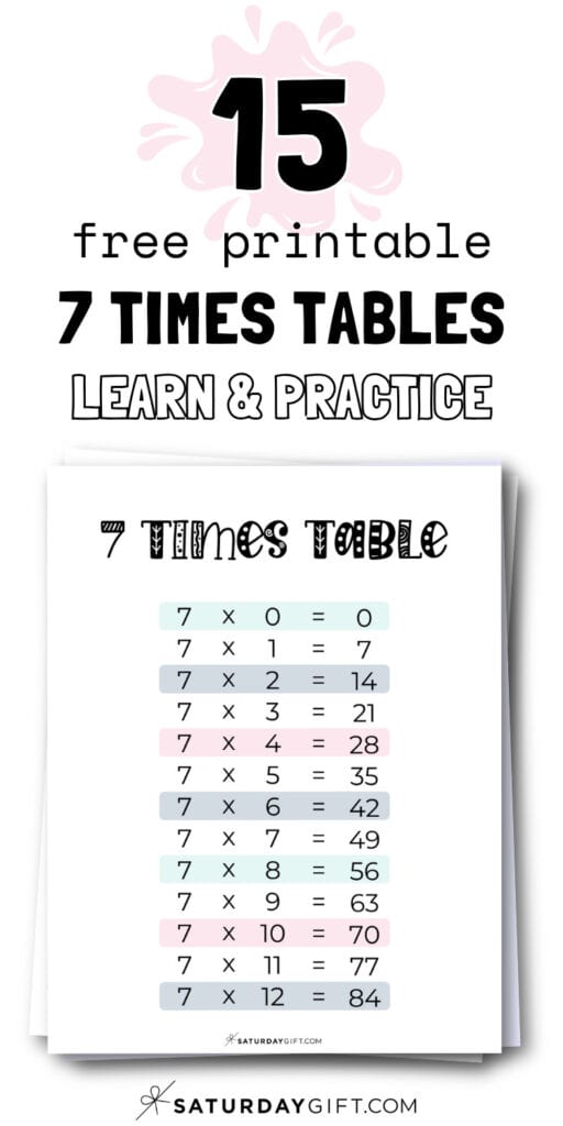 15 Free Printable 7 Times Tables - Learn & Practice | SaturdayGift