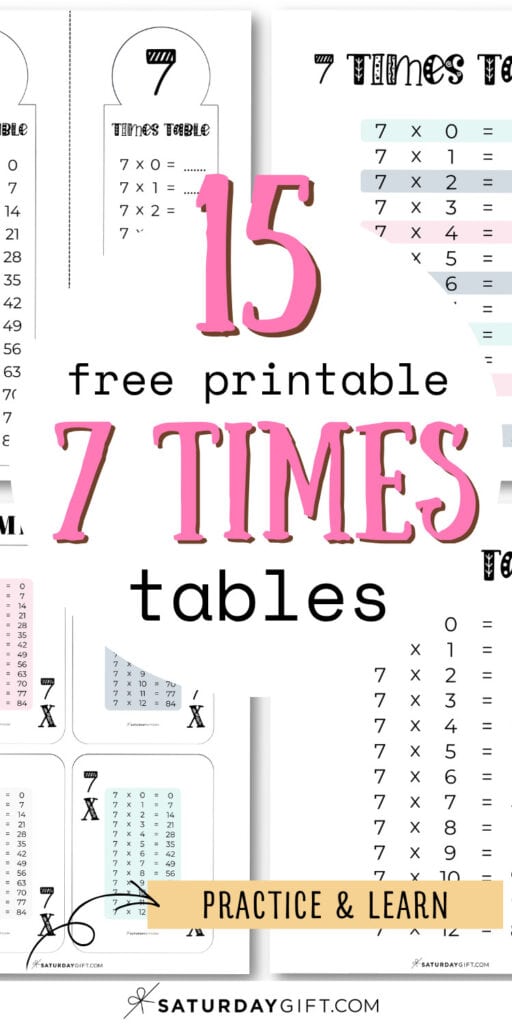 15 Free Printable 7 Times Tables - Practice & Learn | SaturdayGift
