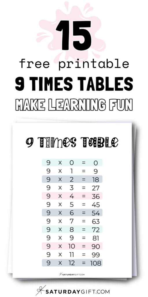 15 Free Printable 9 Times Tables - Make Learning Fun | SaturdayGift