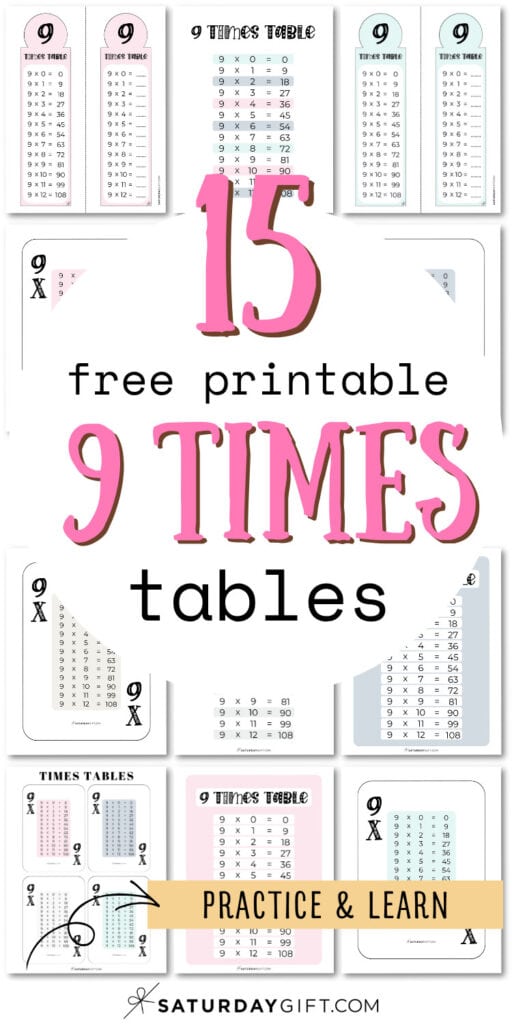 15 Free Printable 9 Times Tables - Practice & Learn | SaturdayGift