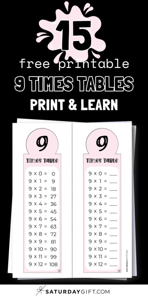 15 Free Printable 9 Times Tables - Print & Learn | SaturdayGift