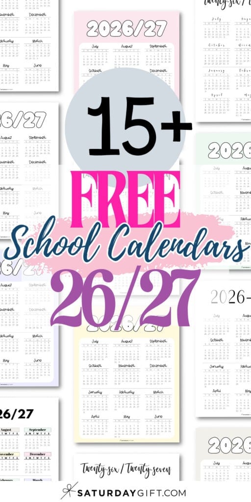 15+ Free School Calendars 26/27 | SaturdayGift
