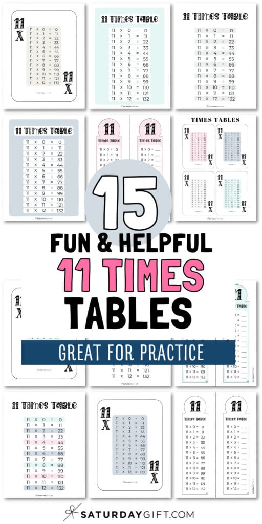 15 Fun & Helpful 11 Times Tables - Great for Practice | SaturdayGift