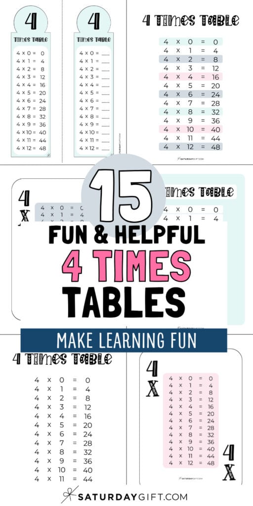 15 Fun & Helpful 4 Times Tables - Make Learning Fun | SaturdayGift