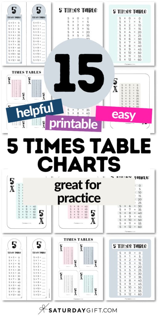 15 Helpful & Printable 5 Times Table Charts - Great for Practice | SaturdayGift