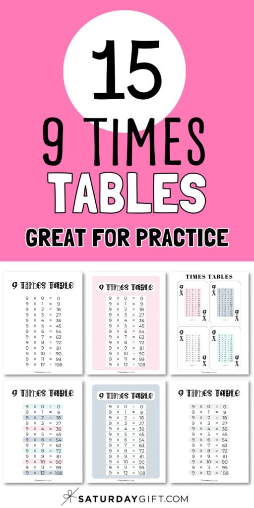 15 Nine Times Tables - Great for Practice | SaturdayGift
